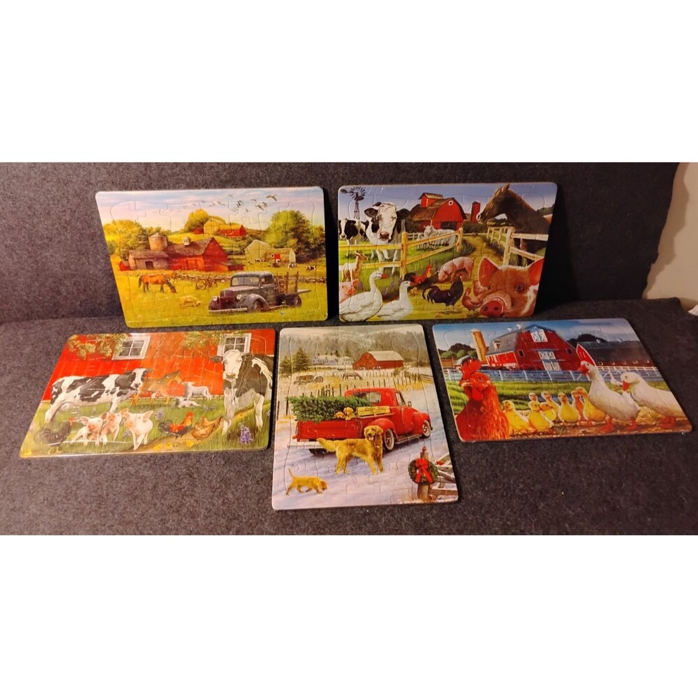 Childrens Jigsaw Puzzle Lot of 5 Farm Animals Horses Cows Pigs Chickens Ducks